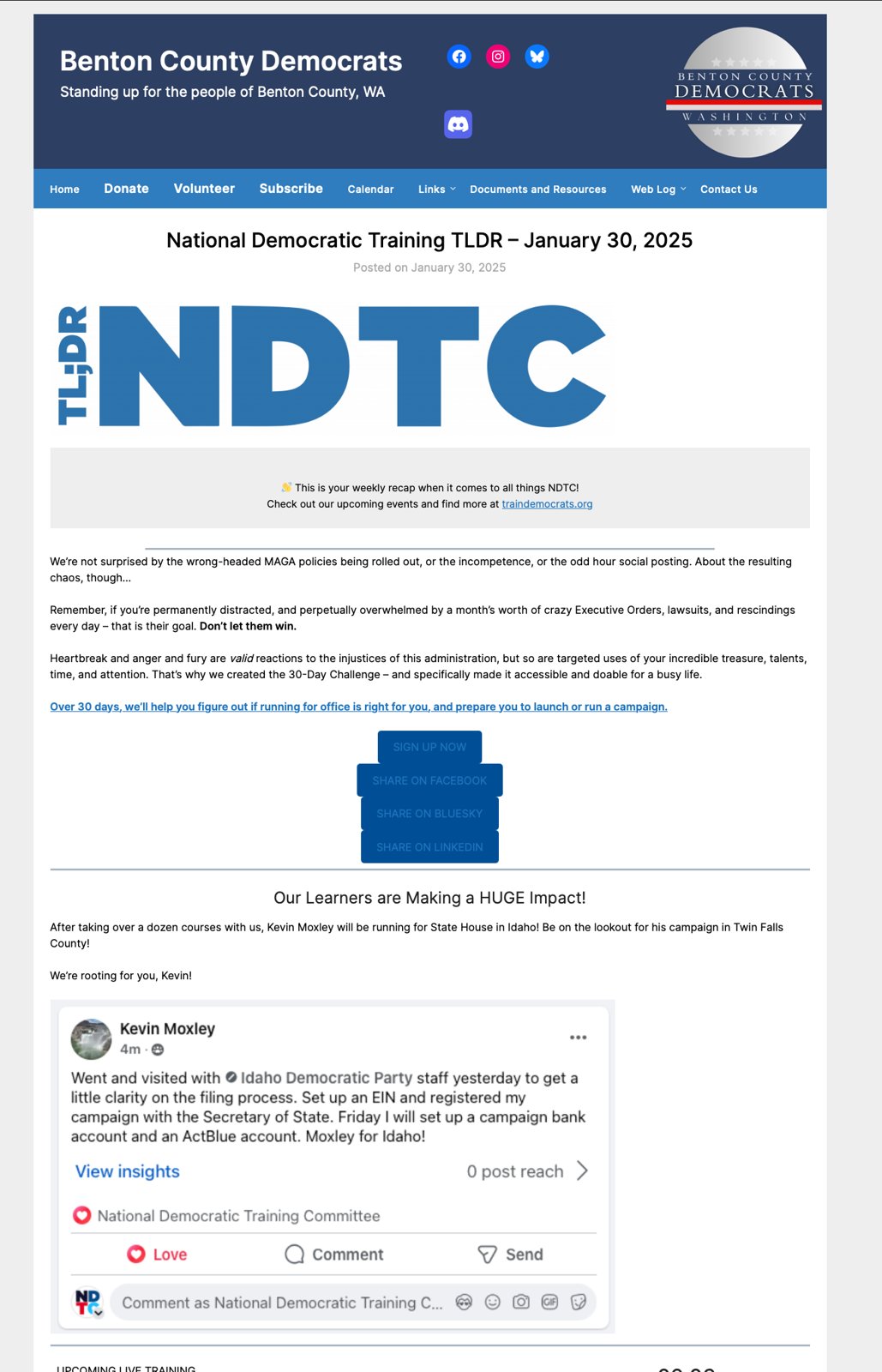 National Democratic Training Committee newsletter featuring Kevin Moxley